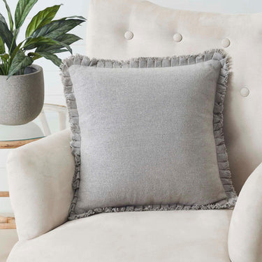 Burlap Dove Grey Pillow w/ Fringed Ruffle 18x18 VHC Brands - The Fox Decor